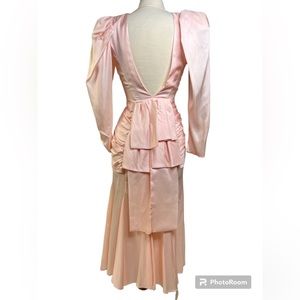 Vintage Light Pink Beaded Detail Formal Dress Button Up